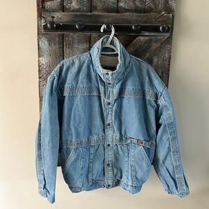 Men's Vintage Lee Bomber Style Jean Jacket w/Snap Buttons & High Collar
